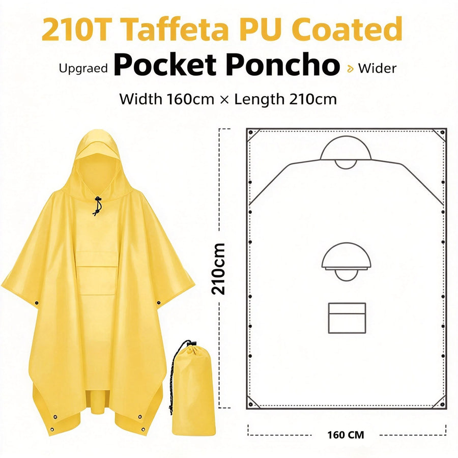 Widened Enlarged Yellow Thin Adult 3‑in‑1 Rain Poncho Cloak, Large‑Size Ground Sheet Tarp For Backpacking Camping Hiking, Portable Travel Gear Halloween Practical Present
