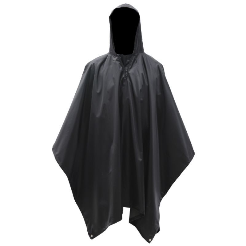 Heavy‑Duty Oxford PVC Thick Black Adult 3‑in‑1 Rain Cloak Poncho, Multifunctional Ground Mat Shelter For Mountaineering Camping Cycling, Durable Outdoor Gear Christmas Gift