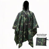 Big Flower Camo Polyester PVC Adult 3‑in‑1 Rain Poncho Cloak, Multi‑Use Ground Sheet Tarp For Outdoor Camping Hiking, Camouflage Style Halloween Holiday Present