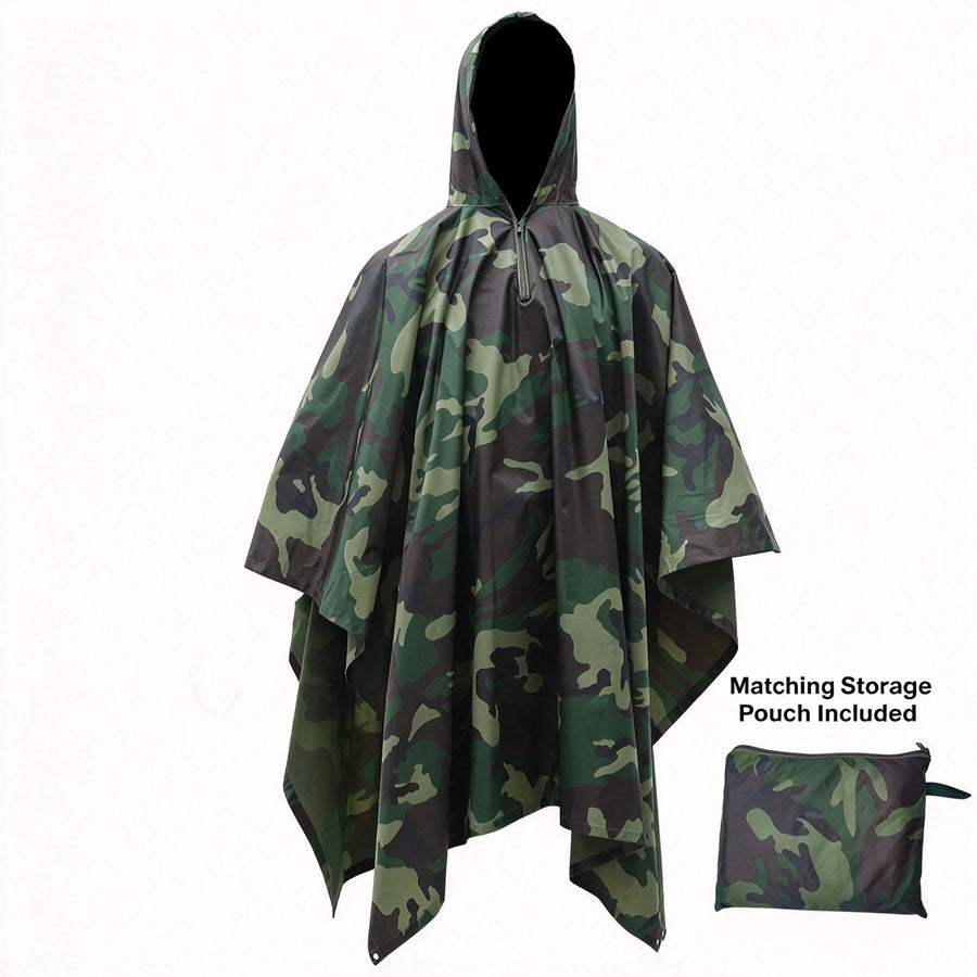 Big Flower Camo Polyester PVC Adult 3‑in‑1 Rain Poncho Cloak, Multi‑Use Ground Sheet Tarp For Outdoor Camping Hiking, Camouflage Style Halloween Holiday Present
