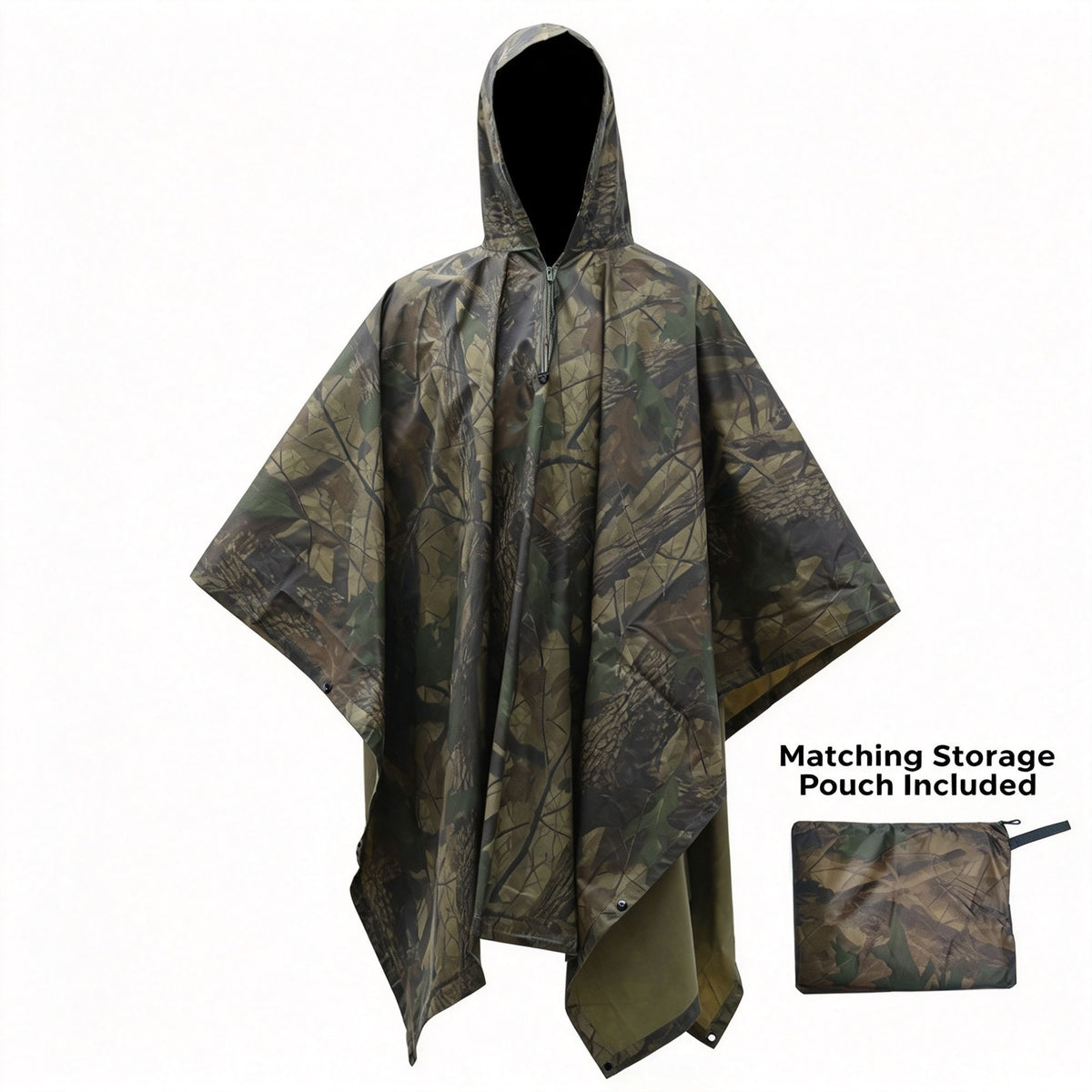 Jungle Camouflage Polyester PVC Adult 3‑in‑1 Rain Cloak Poncho, Multipurpose Ground Cloth Shelter For Backpacking Camping Cycling, Tactical Outdoor Gear Holiday Gift