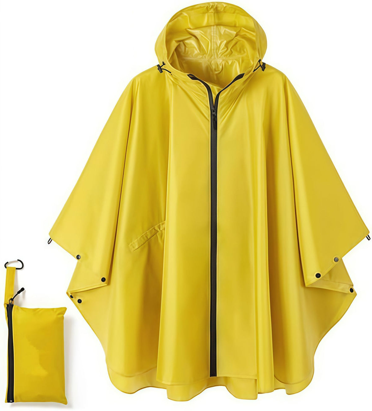 Zipper‑Style Yellow Adult 3‑in‑1 Rain Poncho Cloak, Waterproof Ground Sheet Tarp For Hiking Camping Travelling, Easy‑Wear Outdoor Accessory Christmas Holiday Gift