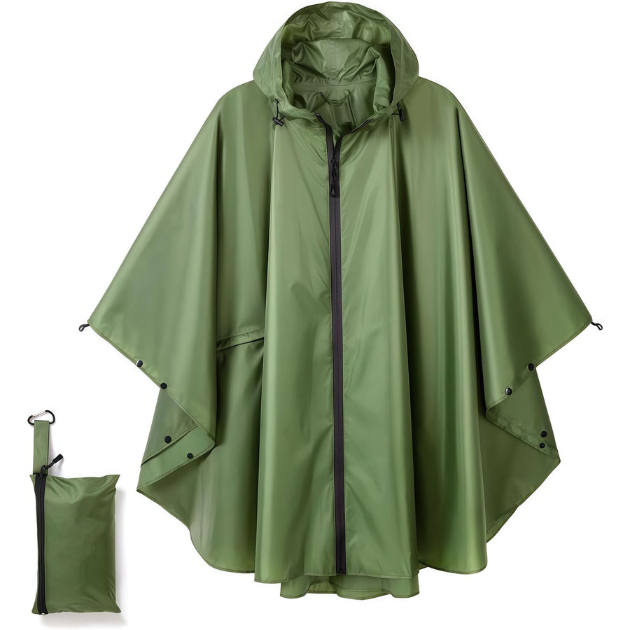 Zipper‑Closure Olive Green Adult 3‑in‑1 Rain Cloak Poncho, Multi‑Function Ground Mat Shelter For Camping Hiking Cycling, Practical All‑Weather Gear Halloween Present