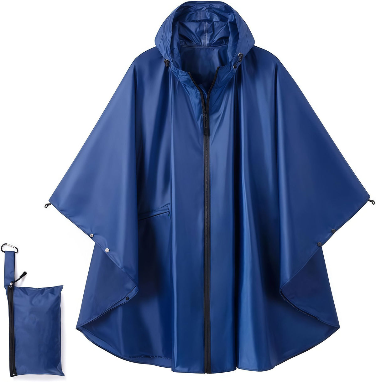 Zipper‑Designed Blue Adult 3‑in‑1 Rain Poncho Cloak, Multipurpose Ground Sheet Tarp For Backpacking Camping Hiking, Convenient Outdoor Accessory Holiday Surprise Gift