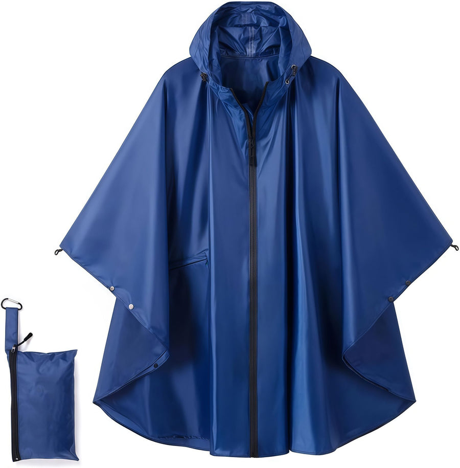 Zipper‑Designed Blue Adult 3‑in‑1 Rain Poncho Cloak, Multipurpose Ground Sheet Tarp For Backpacking Camping Hiking, Convenient Outdoor Accessory Holiday Surprise Gift
