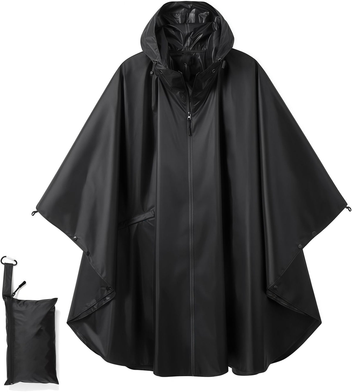 Zipper‑Style Black Adult 3‑in‑1 Rain Cloak Poncho, Waterproof Ground Cloth Shelter For Hiking Camping Travelling, Reliable Outdoor Gear Christmas Holiday Present