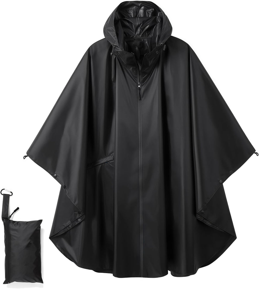 Zipper‑Style Black Adult 3‑in‑1 Rain Cloak Poncho, Waterproof Ground Cloth Shelter For Hiking Camping Travelling, Reliable Outdoor Gear Christmas Holiday Present