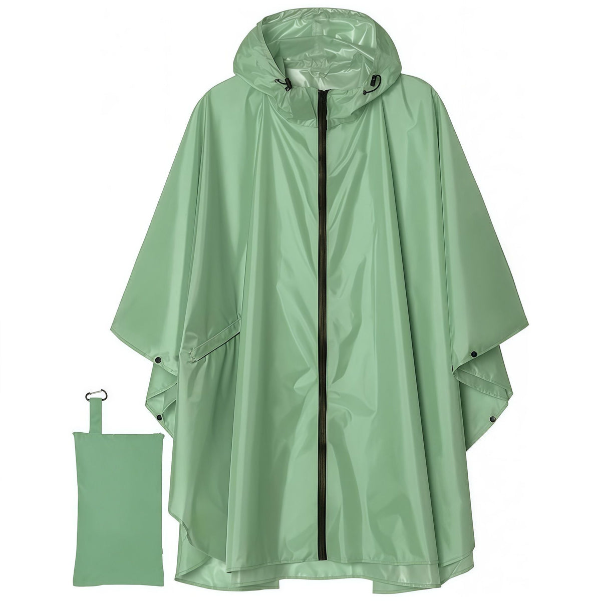 Zipper‑Design Matcha Green Adult 3‑in‑1 Rain Cloak Poncho, Multipurpose Ground Mat Shelter For Camping Hiking Travelling, Stylish Outdoor Accessory Holiday Present