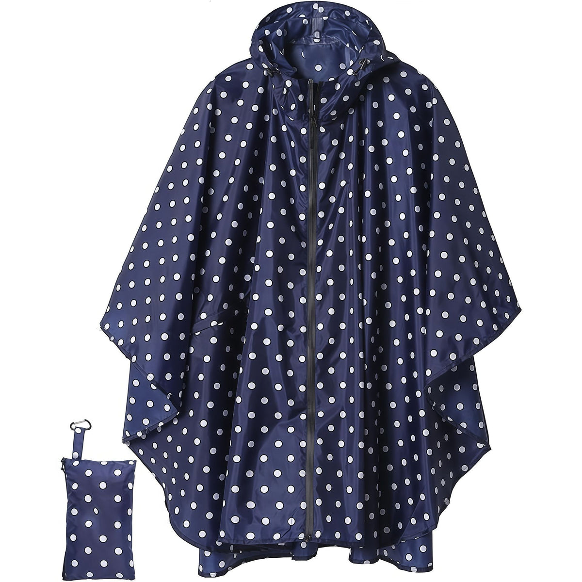 Zipper‑Closure Blue‑White Dot Adult 3‑in‑1 Rain Cloak Poncho, Multi‑Function Ground Cloth Shelter For Hiking Camping Cycling, Unique Appearance Outdoor Gear Halloween Holiday Gift