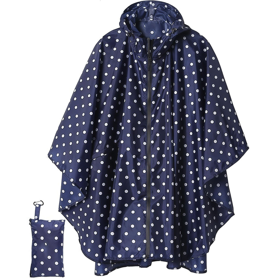 Zipper‑Closure Blue‑White Dot Adult 3‑in‑1 Rain Cloak Poncho, Multi‑Function Ground Cloth Shelter For Hiking Camping Cycling, Unique Appearance Outdoor Gear Halloween Holiday Gift