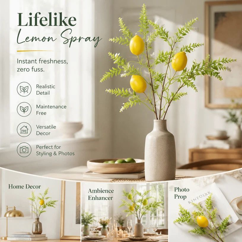Single Lemon Stem-08 Foam Lemon Artificial Greenery Accessory