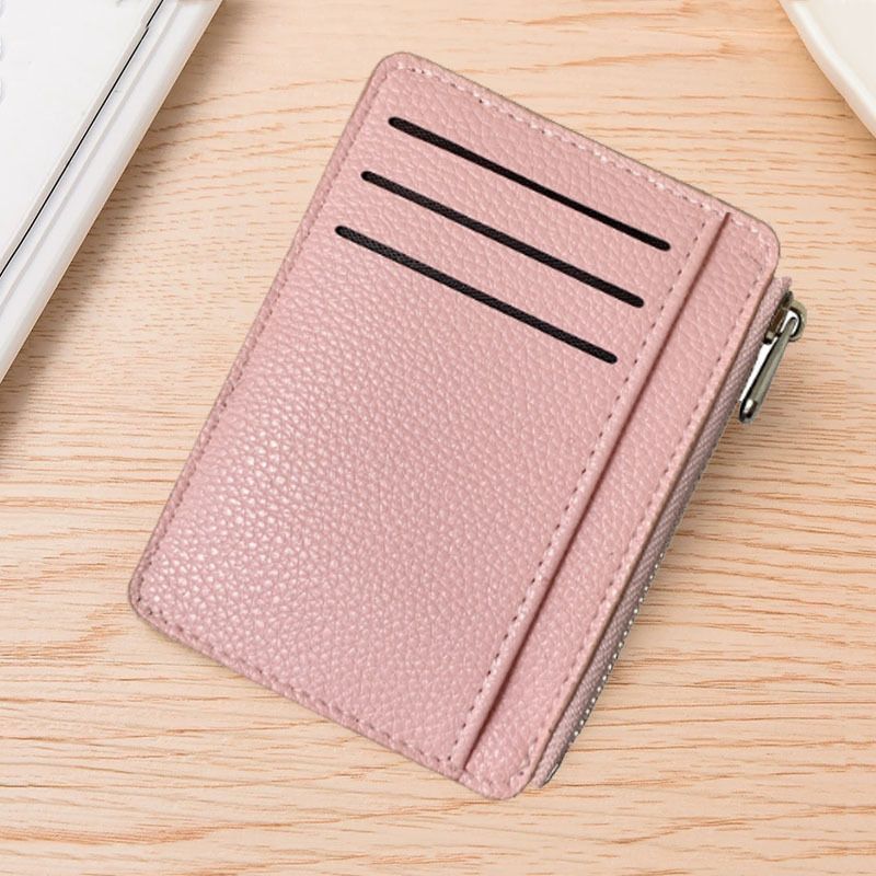 2Pcs 6 Slots Large Capacity Zipper Card Holder,Waterproof & Scratch Resistant,Compact-pink