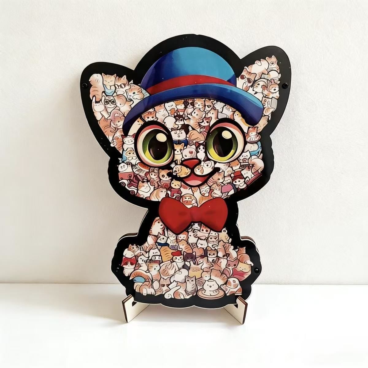 Wooden Jigsaw Puzzle, Morandi Color Box + Cat with Blue Hat