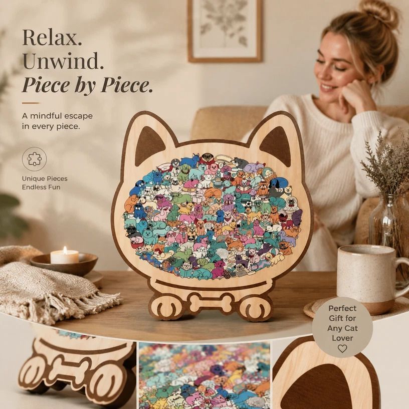 Wooden Jigsaw Puzzle, Morandi Color Box + Puppy