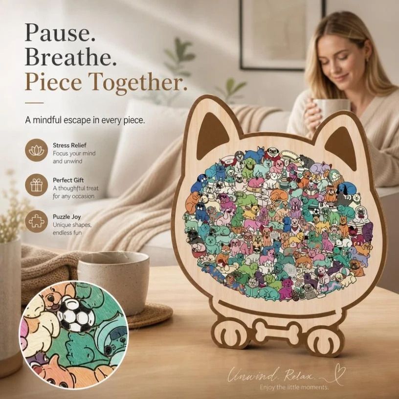 Wooden Jigsaw Puzzle, Macaron Color Box + Morandi Style Dog