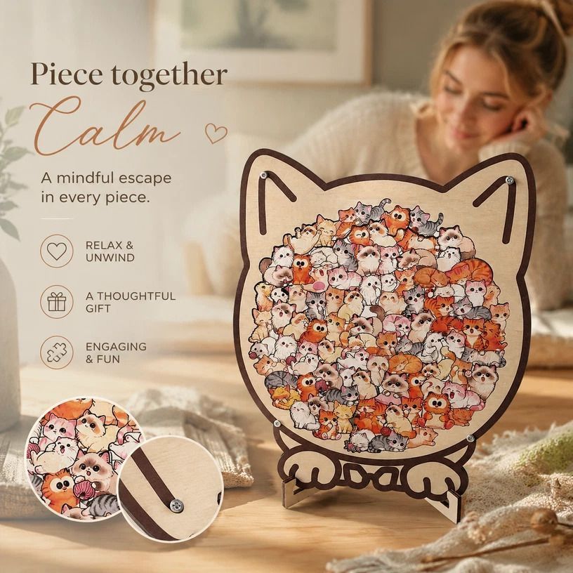 Wooden Jigsaw Puzzle, Macaron Color Box + Kitten