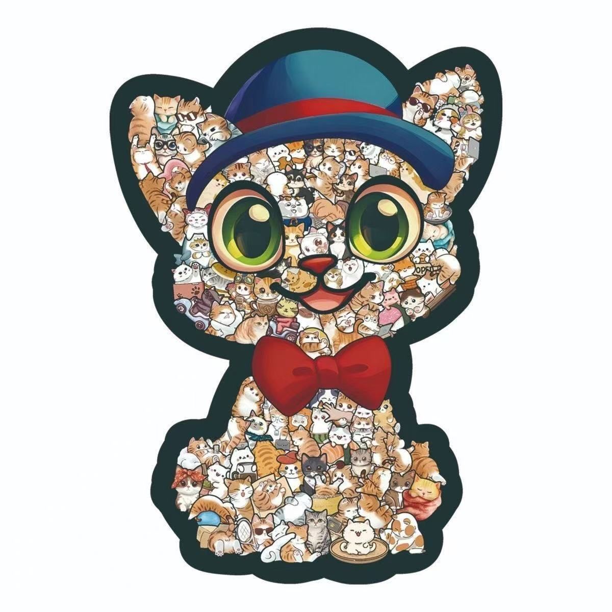 Wooden Jigsaw Puzzle, Melad Color Box + Cat with Blue Hat