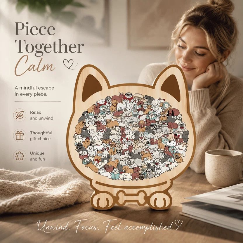 Wooden Jigsaw Puzzle, Melad Color Box + Morandi Style Dog