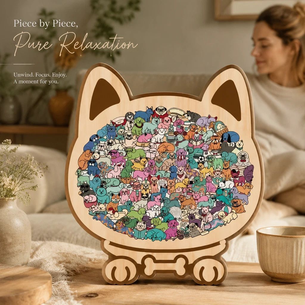 Wooden Jigsaw Puzzle, Melad Color Box + Macaron Style Dog