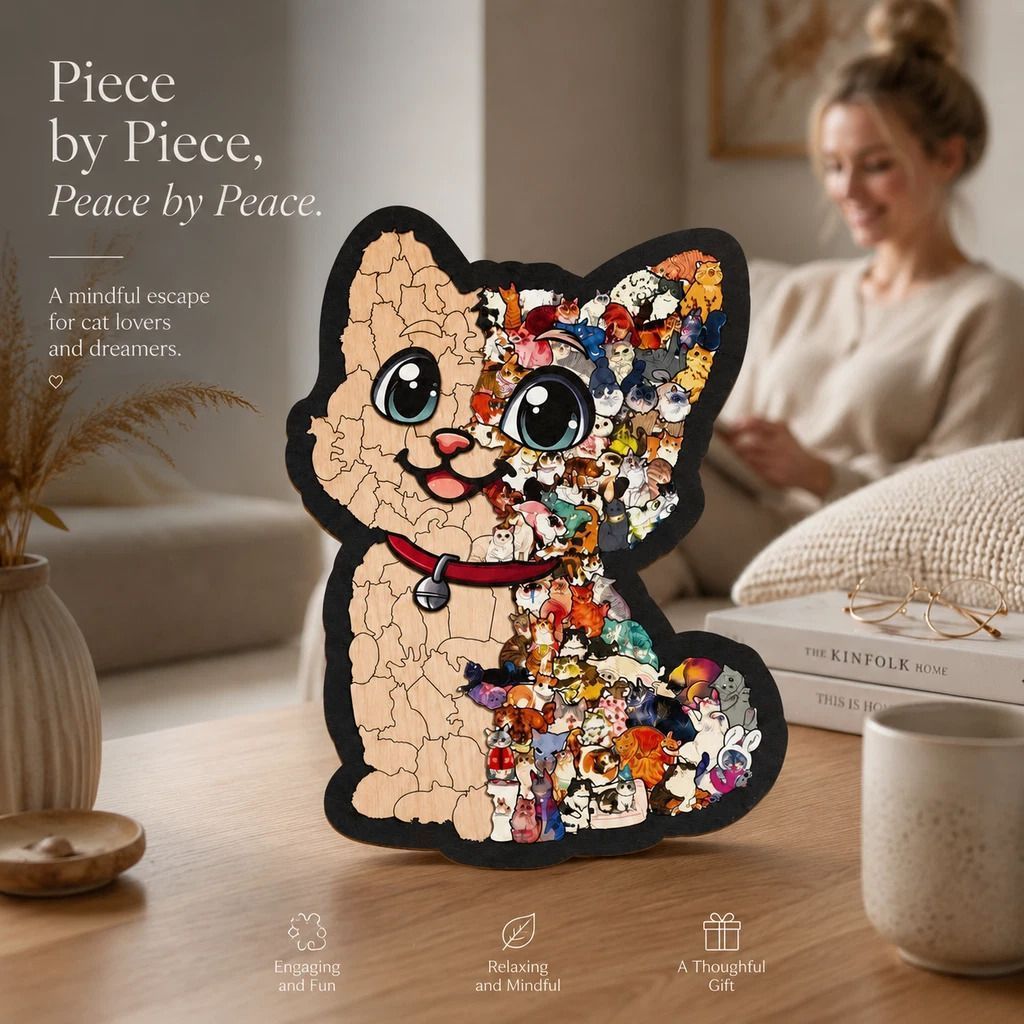 Wooden Jigsaw Puzzle, Melad Color Box + Kitten