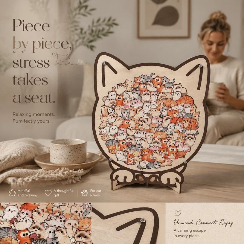 Wooden Jigsaw Puzzle, Log Color Box + Morandi Style Dog