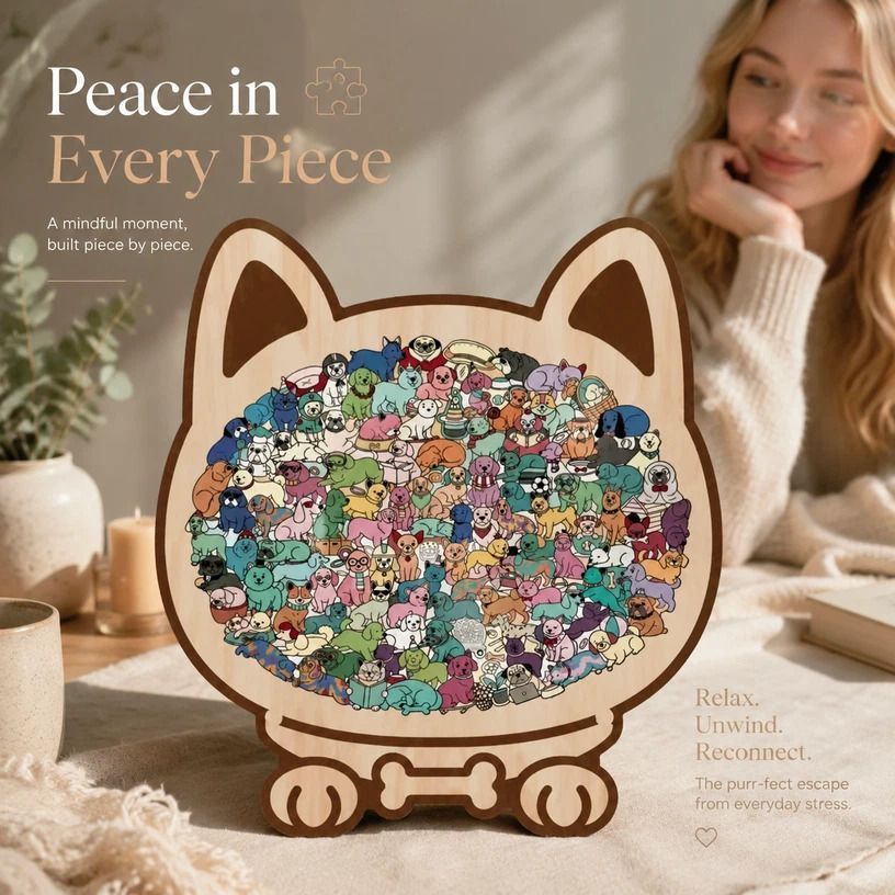 Wooden Jigsaw Puzzle, Log Color Box + Melad Style Dog