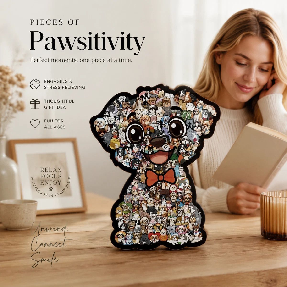 Wooden Jigsaw Puzzle, Log Color Box + Teddy Dog