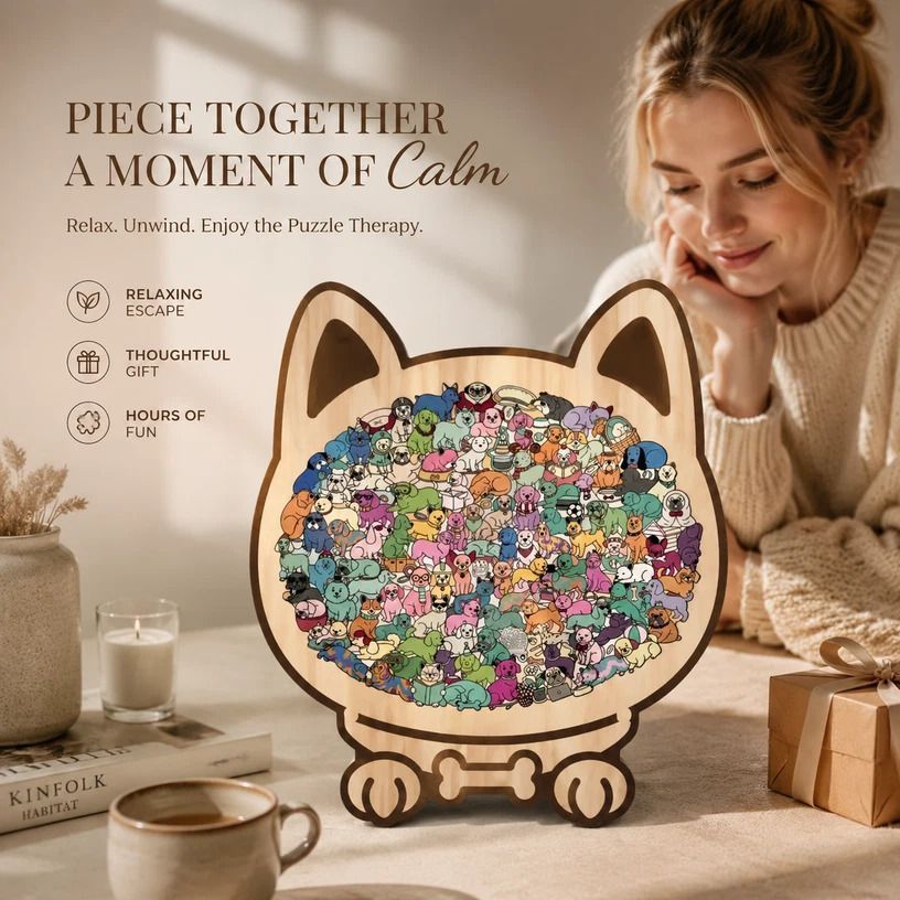 Wooden Jigsaw Puzzle, Log Color Box + Kitten