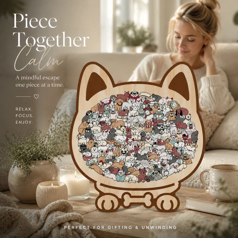 Wooden Jigsaw Puzzle, Log Color Box + Puppy