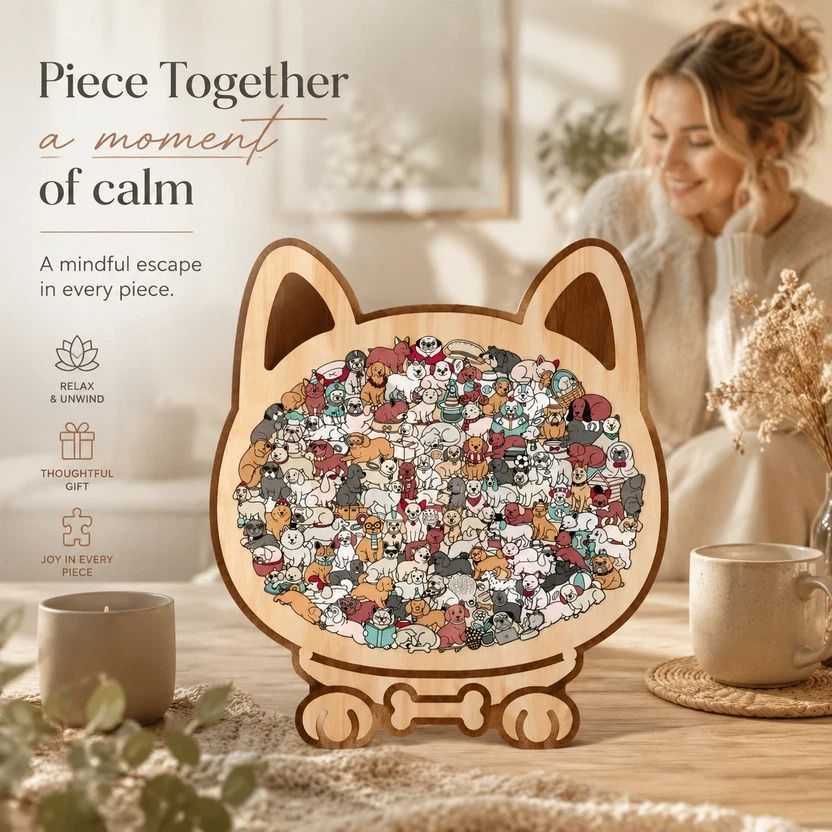 Wooden Jigsaw Puzzle, Persian Cat + Morandi Style Dog