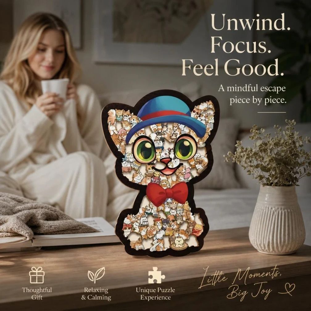 Wooden Jigsaw Puzzle, Persian Cat + Teddy Dog