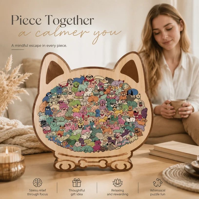 Wooden Jigsaw Puzzle, Morandi Style Dog + Macaron Style Dog