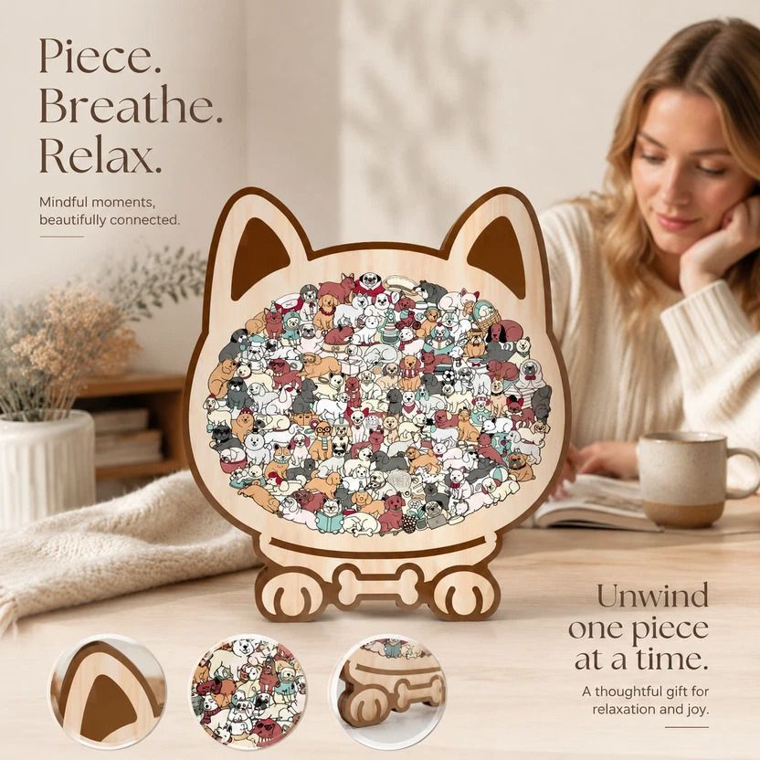 Wooden Jigsaw Puzzle, Morandi Style Dog + Melad Style Dog