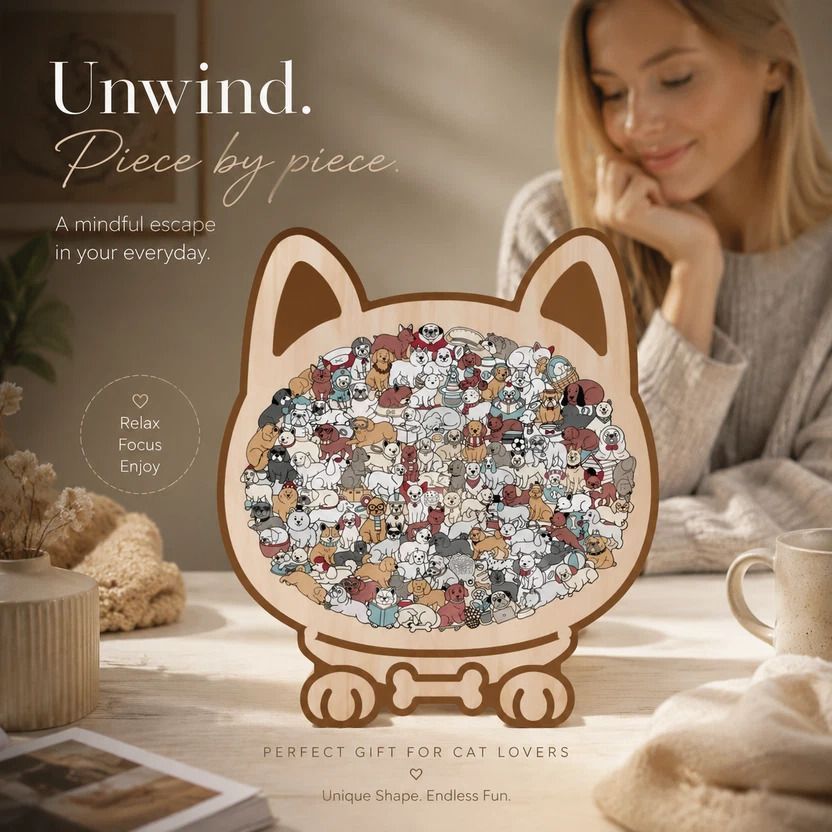 Wooden Jigsaw Puzzle, Morandi Style Dog + Pug Dog