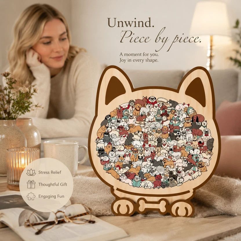 Wooden Jigsaw Puzzle, Morandi Style Dog + Little Bear