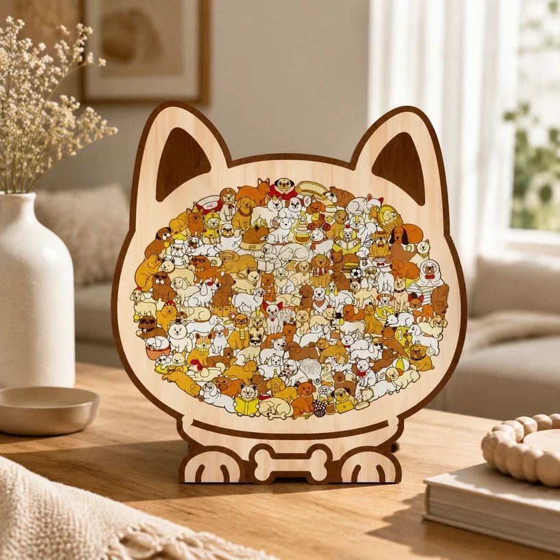 Wooden Jigsaw Puzzle, Macaron Style Dog + Melad Style Dog