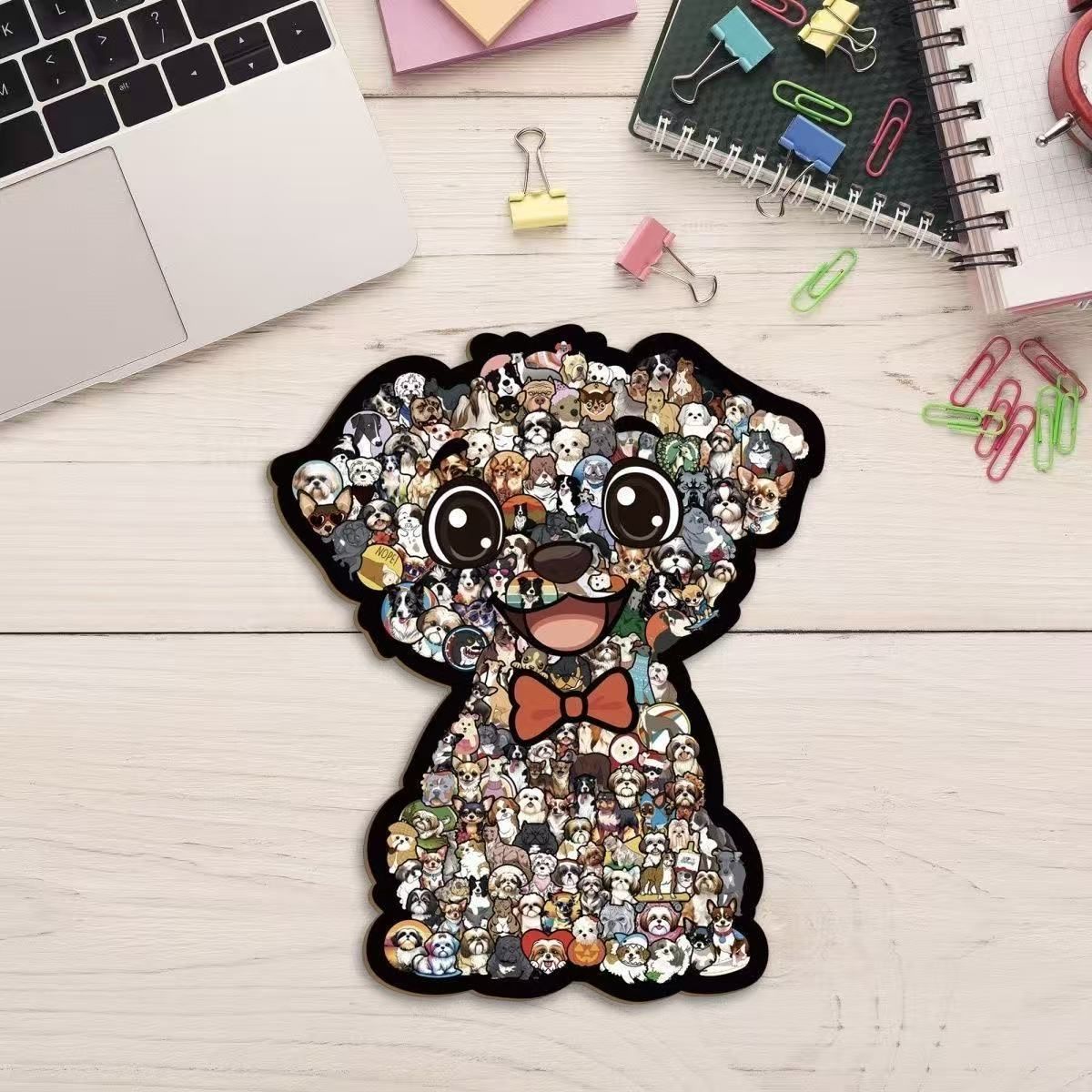 Wooden Jigsaw Puzzle, Macaron Style Dog + Teddy Dog