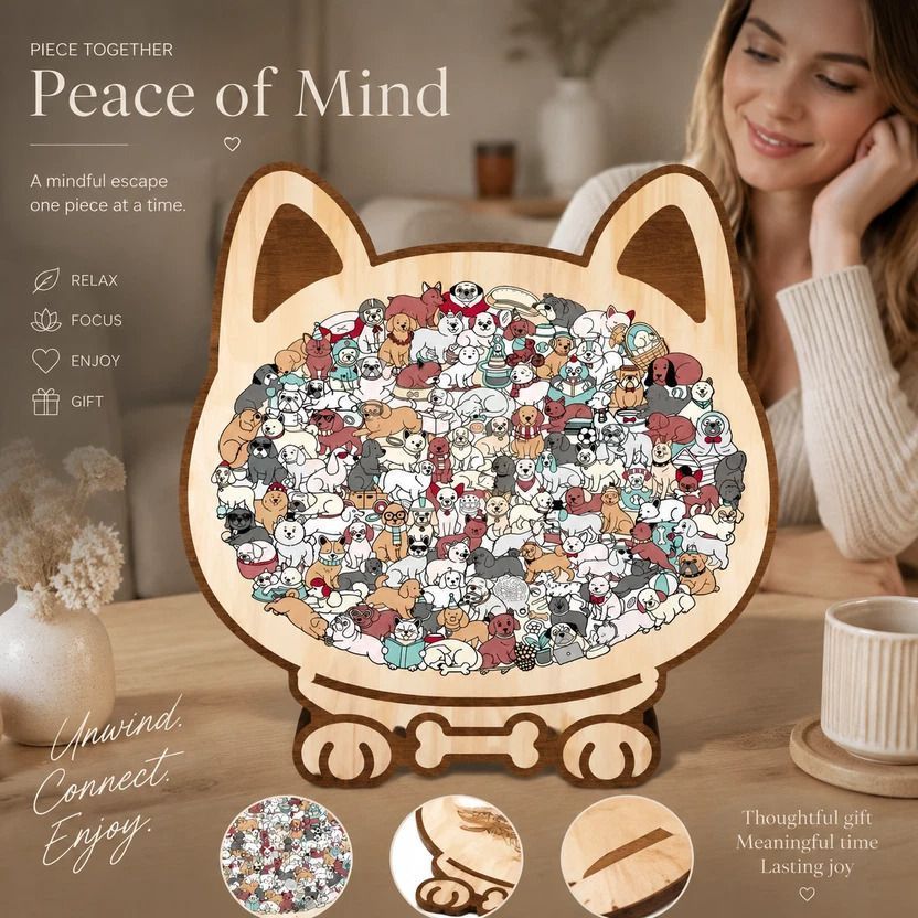 Wooden Jigsaw Puzzle, Macaron Style Dog + Pug Dog