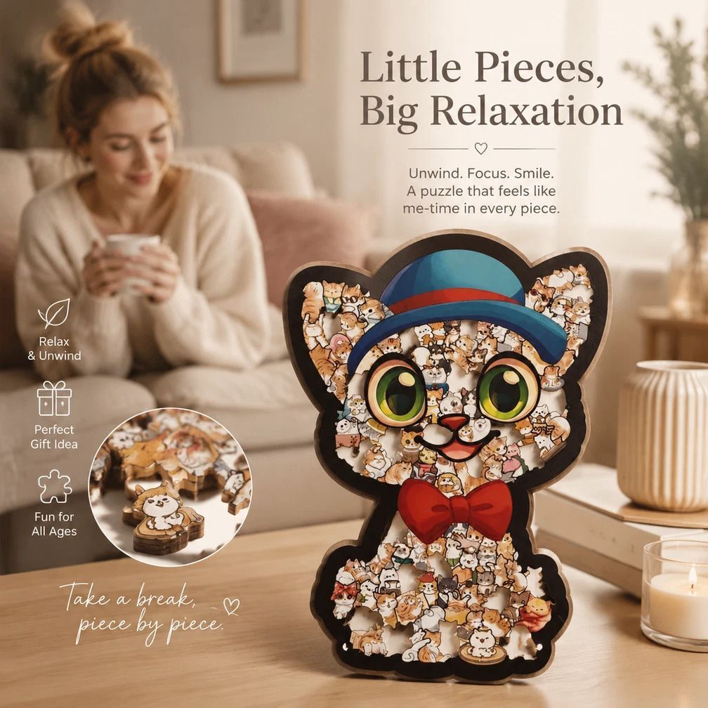 Wooden Jigsaw Puzzle, Pug Dog + Puppy