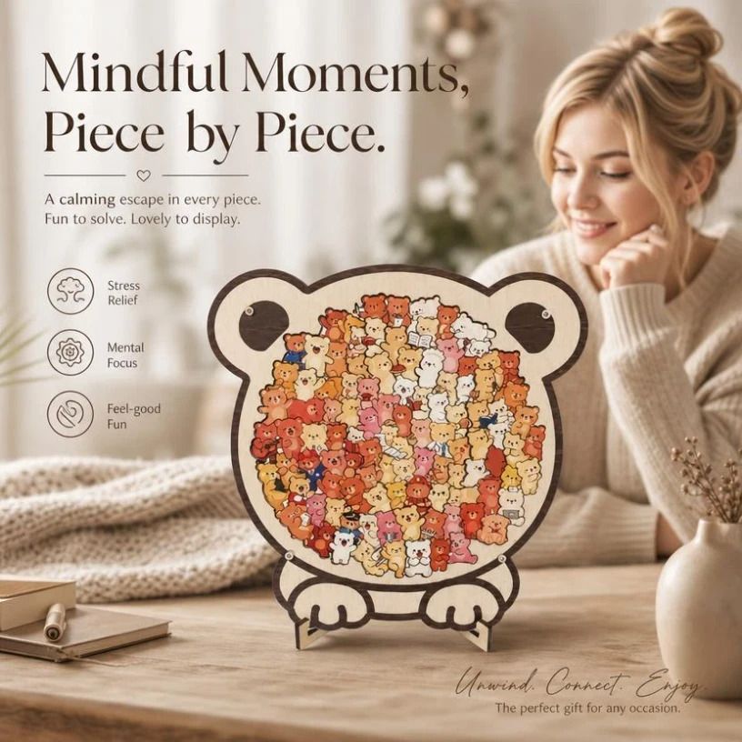 Wooden Jigsaw Puzzle, Pug Dog + Little Bear