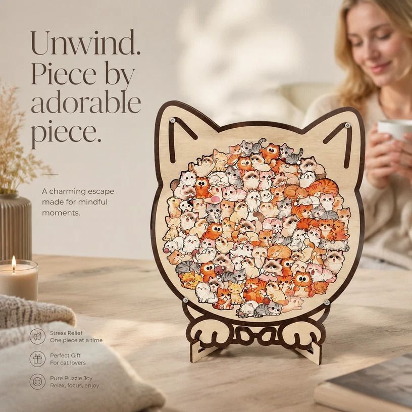 Wooden Jigsaw Puzzle, Kitten + Puppy