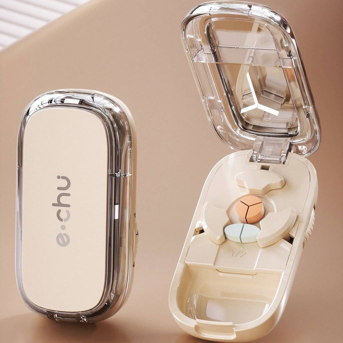 2pcs Cream White Pill Cutter (1/2 & 1/3 Cutting)
