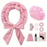 Pink No Heat Sleep Hair Curler 9Pcs Gift Set