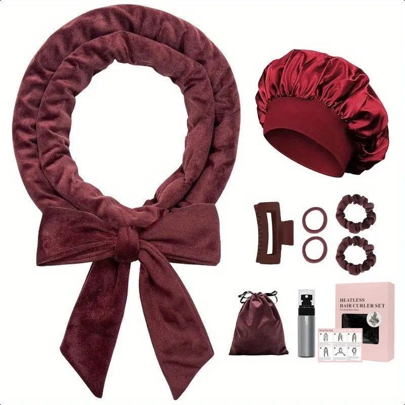 Pink No Heat Sleep Hair Curler 9Pcs Gift Set