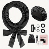 Black Satin No Heat Sleep Hair Curler 9Pcs Gift Set