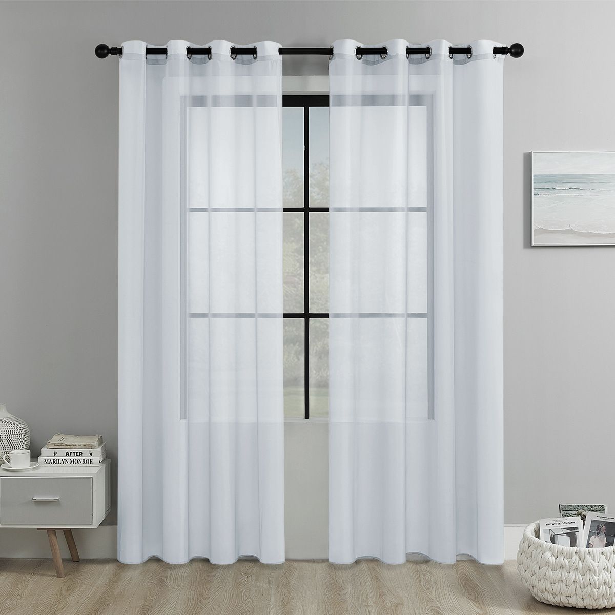 White Light Transparent Window Sheers, 2 Pieces, Multiple Sizes Available