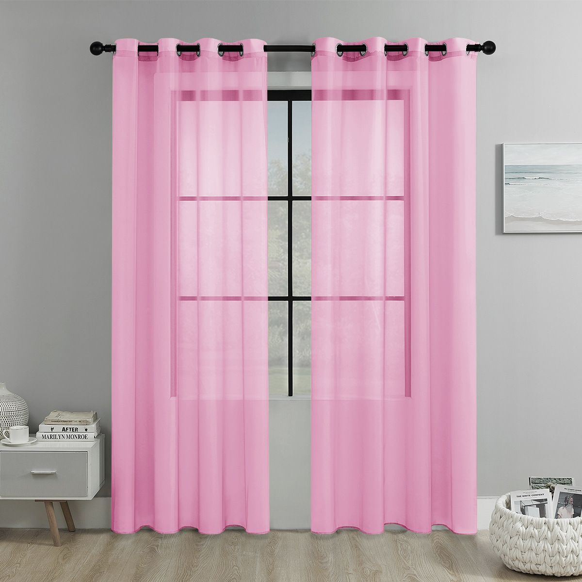 Pink Light Transparent Window Sheers, 2 Pieces, Multiple Sizes Available