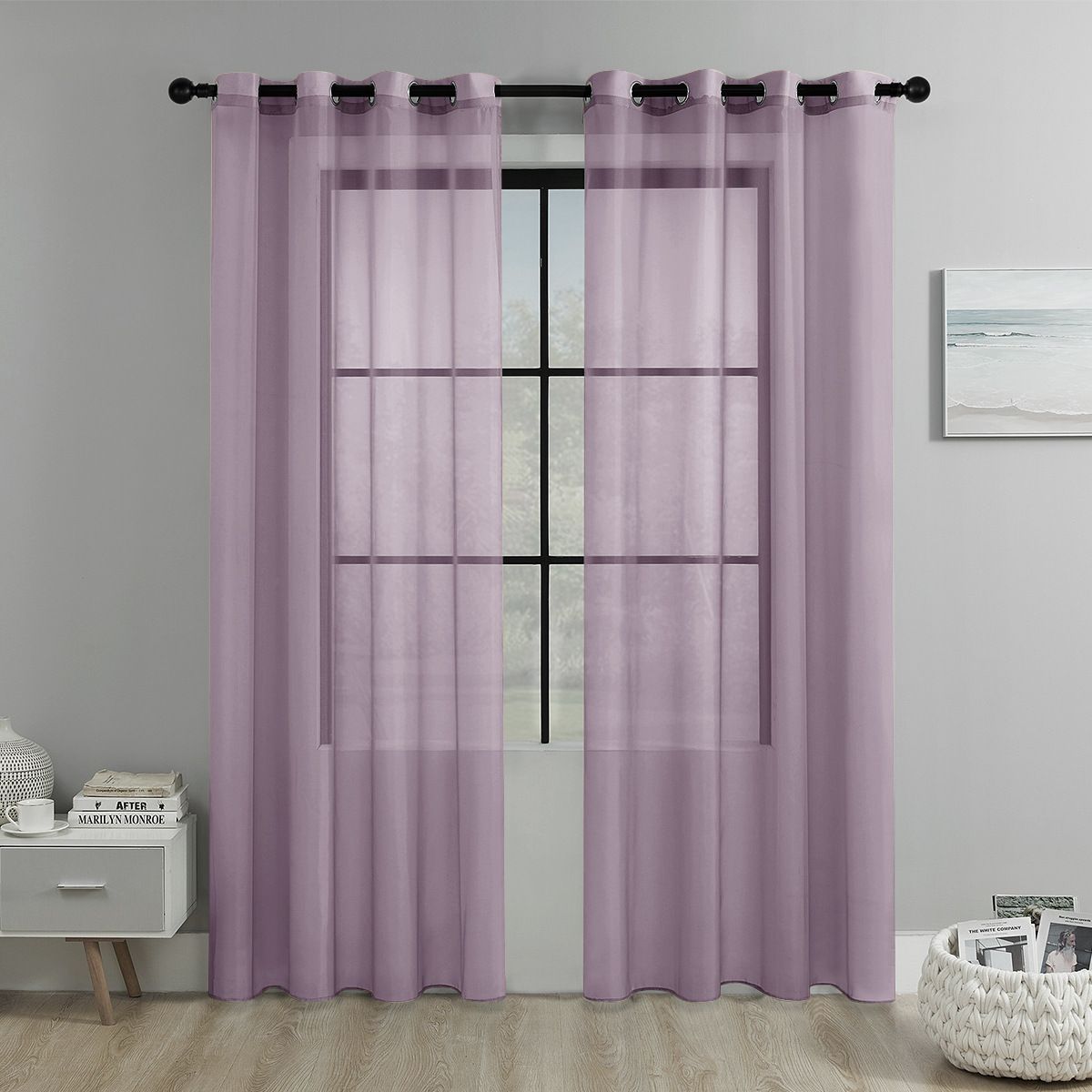 light purple Light Transparent Window Sheers, 2 Pieces, Multiple Sizes Available