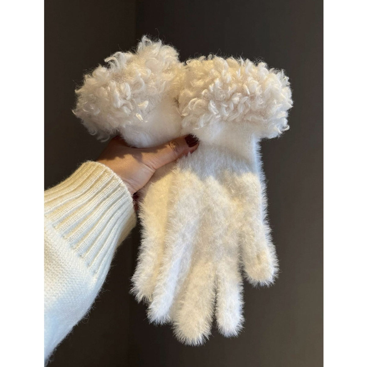 Beige Faux Mink Spliced Gloves