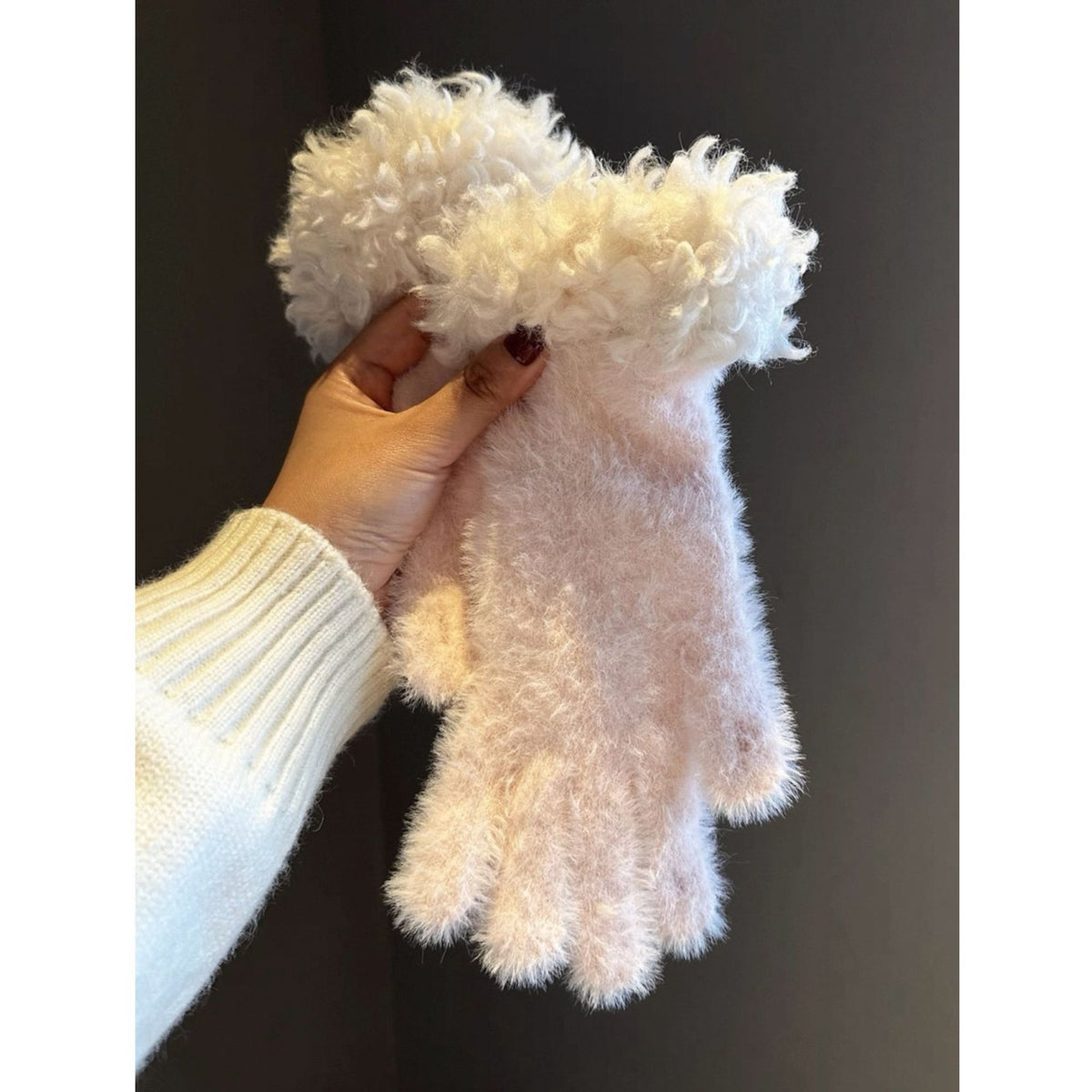 Pink Faux Mink Spliced Gloves